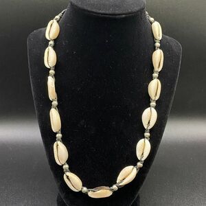 Cowrie Shell and Silver Tone Beaded Leather Cord Necklace